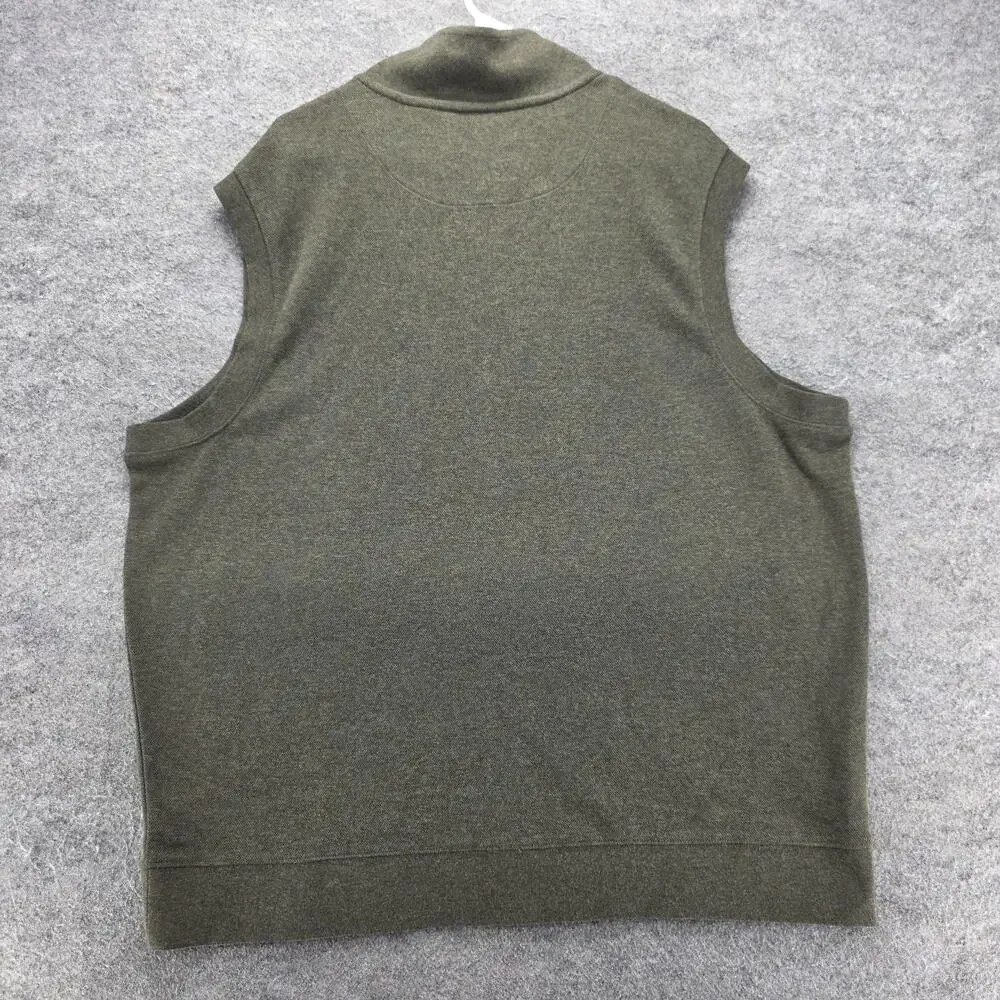 Roundtree & Yorke Vest Mens 2XL Green Mock Neck 1/4 Zip Sleeveless Knit Cotton